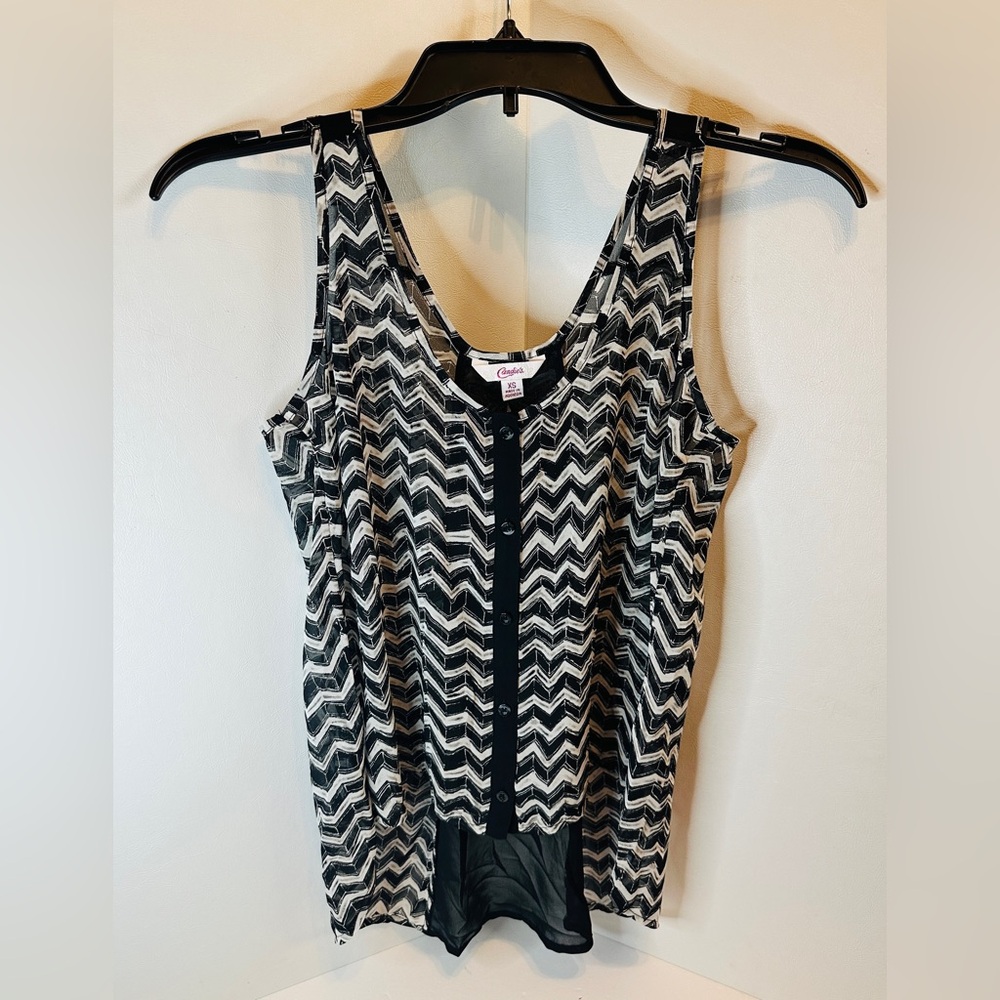 Women's CANDIE’S Black and White Sheer Sleeveless High Low Tank Top Size XS